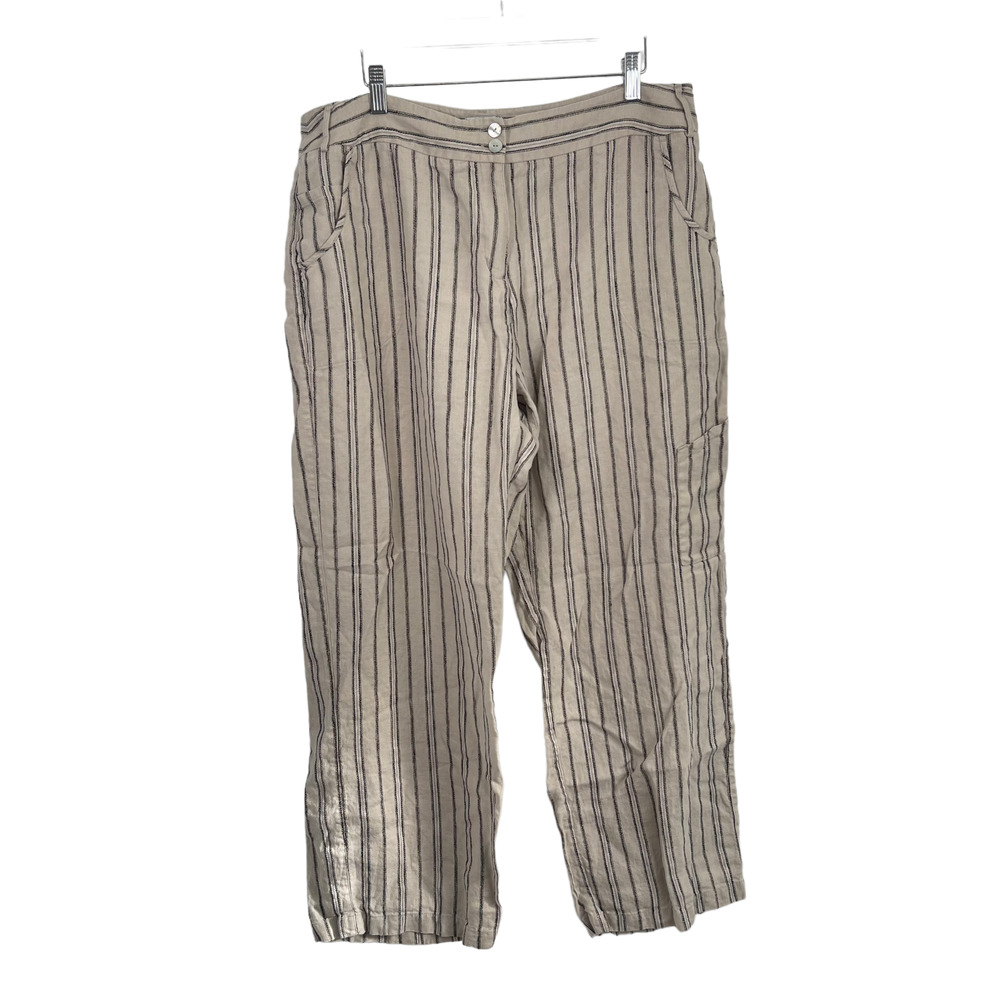 Chicos Beige Striped 100% Linen Pants High Rise Pockets Womens 3 US XL 16